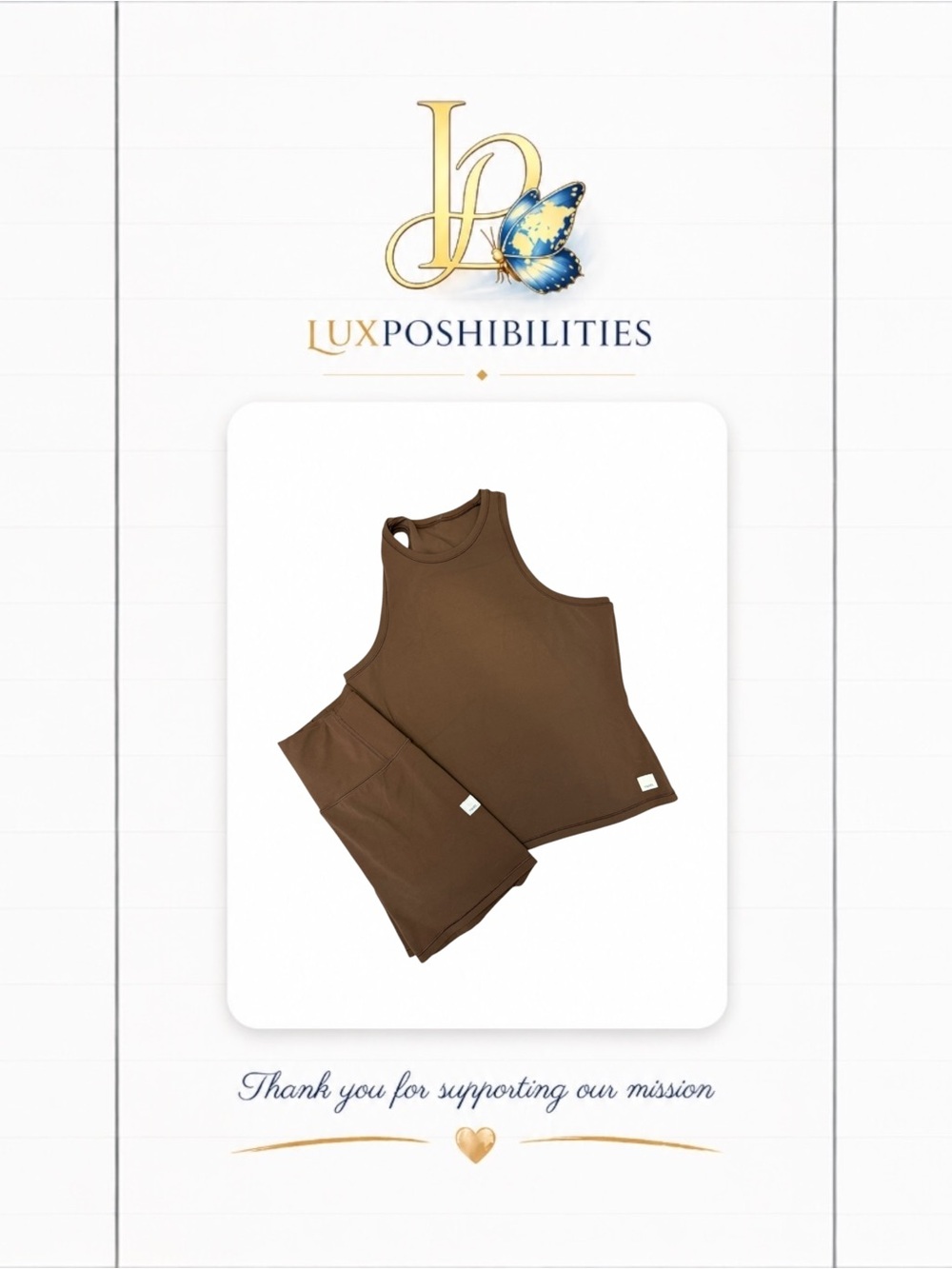 Vuori Women’s Bike Shorts and Tank Set — Brown XS